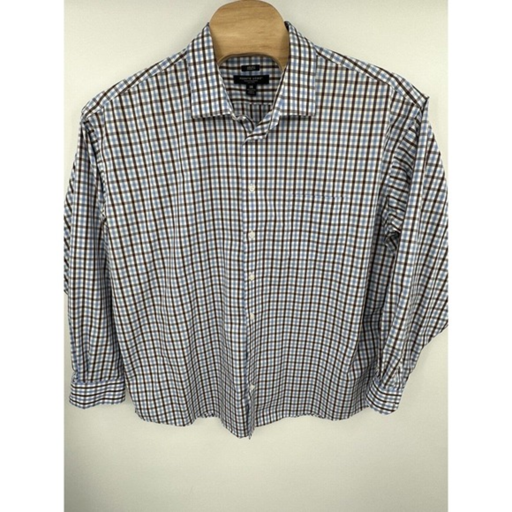 PRONTO UOMO Men's Size 3XL Blue Striped Long Sleeve Button Front Shirt Non-Iron